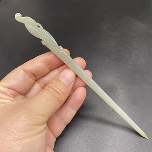 和田玉青白玉凤凰发簪新中式凤头发钗古风汉服头饰发饰新款步摇簪