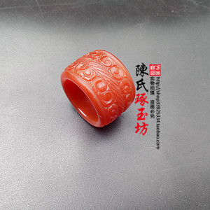 天然红玛瑙戒指男士款手工雕刻戒环圆形指环红玉髓玛瑙男女款玉戒