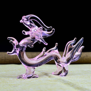纯彩色水晶中国龙家居吉祥汽车摆件手工生肖龙朋友礼品办公桌装饰