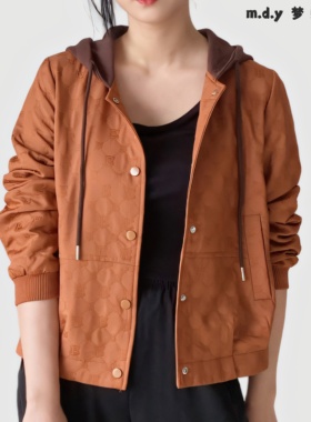 m.d.y梦蝶缘23A232-5秋季字母格时尚妈妈装休闲连帽夹克