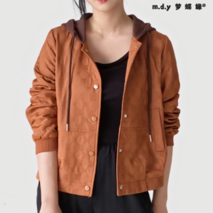 妈妈装 字母格时尚 休闲连帽夹克 5秋季 m.d.y梦蝶缘23A232
