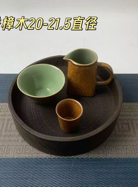 复古侘寂风实木碳化干泡茶盘小型茶台黑色干泡台圆形木头茶几托盘