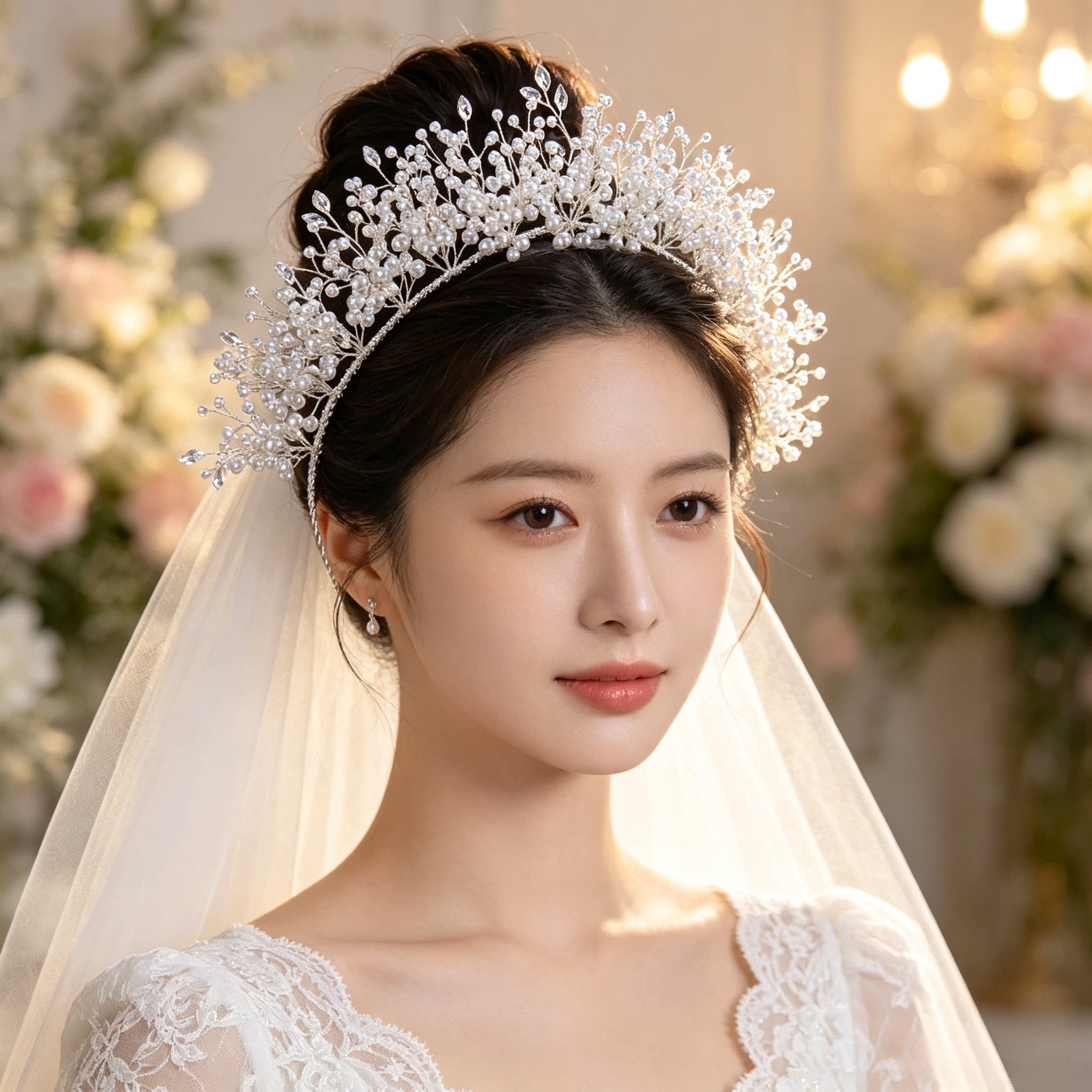 珍珠水钻发箍婚纱礼服走秀表演
