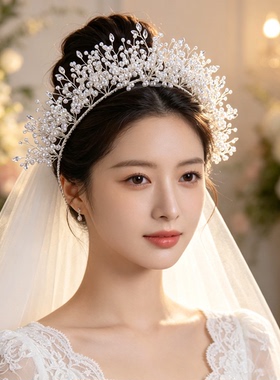 珍珠水钻发箍婚纱礼服走秀表演