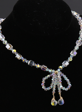 小众轻奢锁骨链水晶蝴蝶结项链