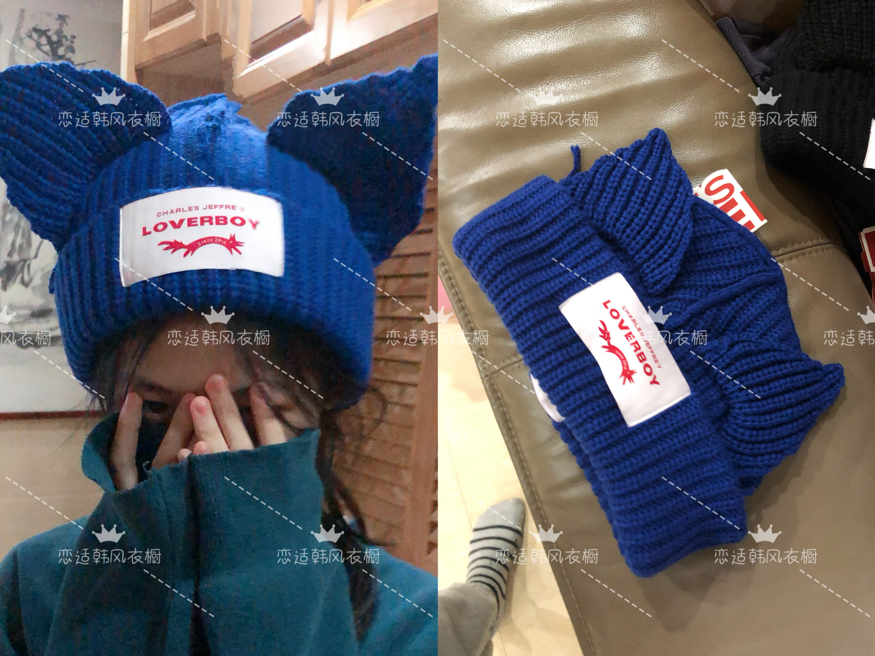 CHARLES JEFFREY LOVERBOY可爱猪猪猫咪兔耳朵针织毛线帽保暖加厚