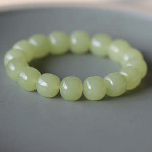 天然和田玉黄口料手链12mm老型珠单圈手串玉石手饰男女款 文玩配饰