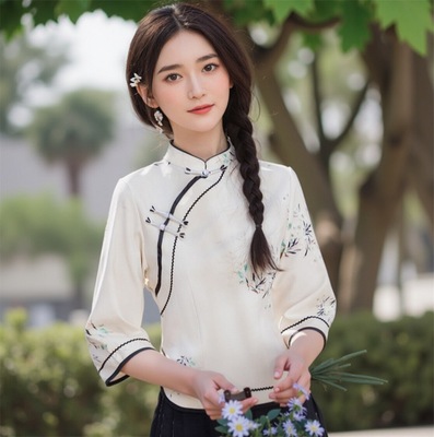 国风汉服茶艺师禅意女装采耳服装