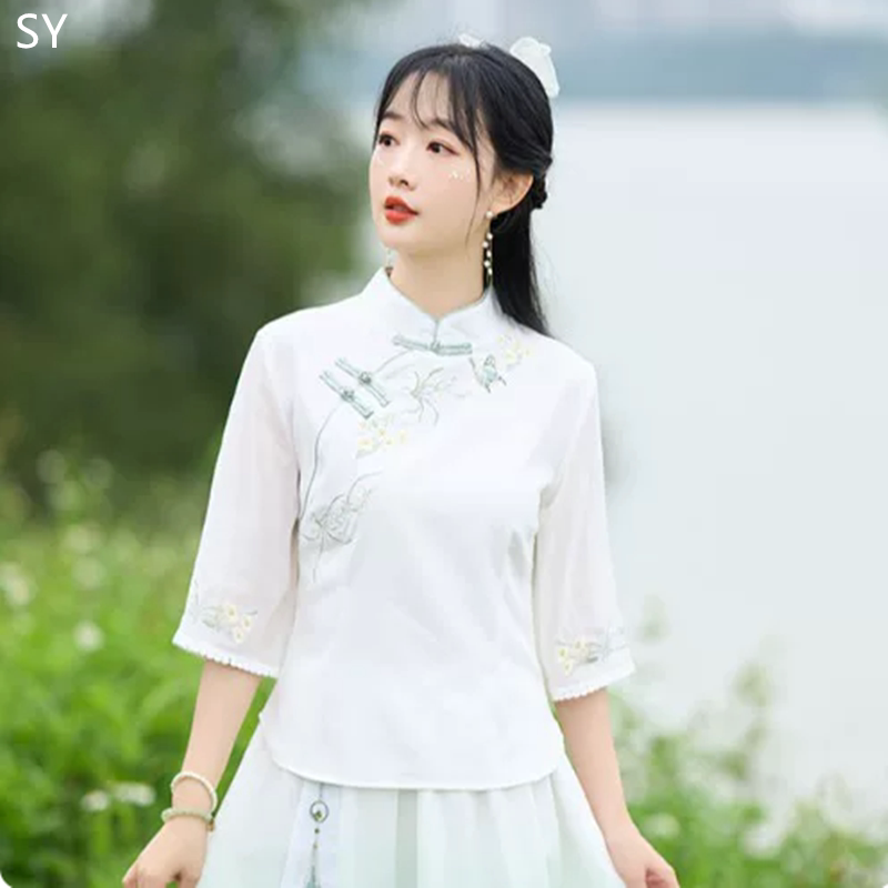 唐装女中国风改良旗袍上衣春秋季新款复古汉服禅意采耳茶服两件套