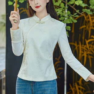 新中式衬衫配马甲国风内搭秋冬季女款加绒盘扣立领长袖上衣打底衫