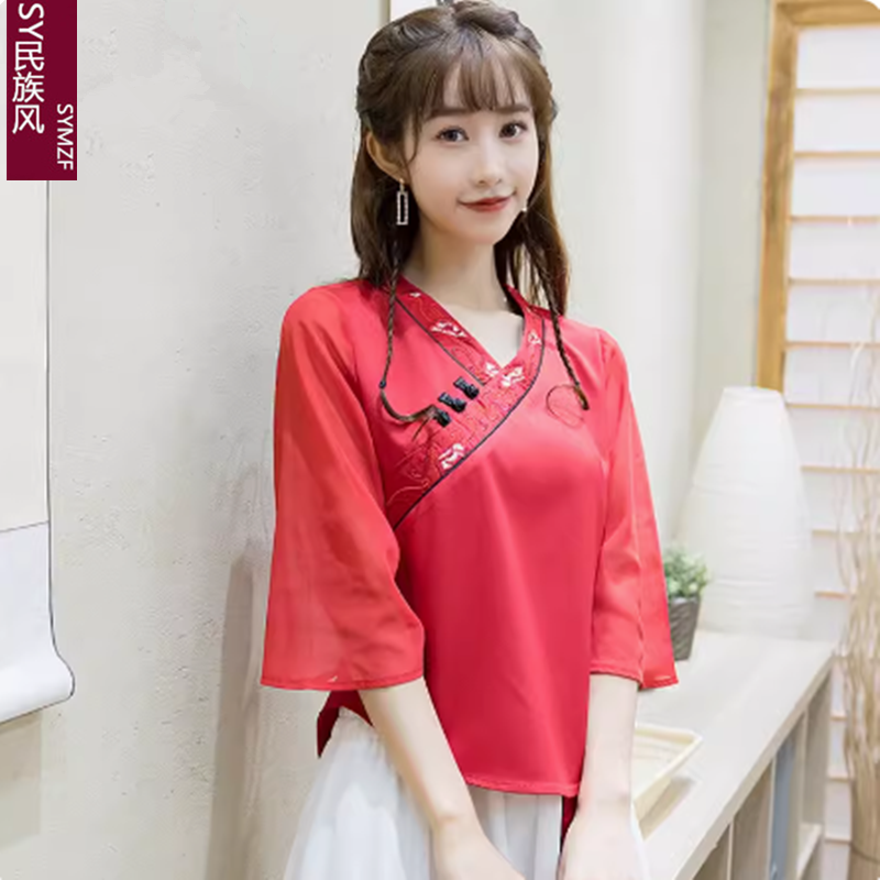 SY民国风复古中式唐装改良旗袍上衣春夏新款汉服女中国风禅意茶服