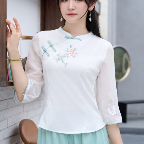 SY汉服女中国风大码棉麻茶服复古盘扣民国改良旗袍唐装上衣两件套