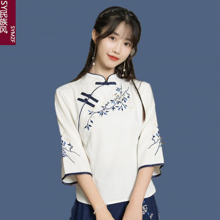 民国风女装中式汉服春新款洋气小衫唐装女中国风茶服改良旗袍上衣