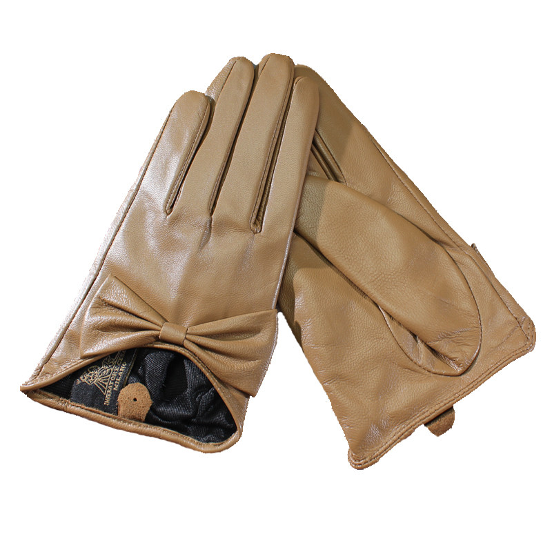BRANDED LEATHER AND GOATSKIN GLOVES WOMENS BOW TREND THIN FINGER GLOVES FASHION SHORT HIPSTER TRENCH COAT