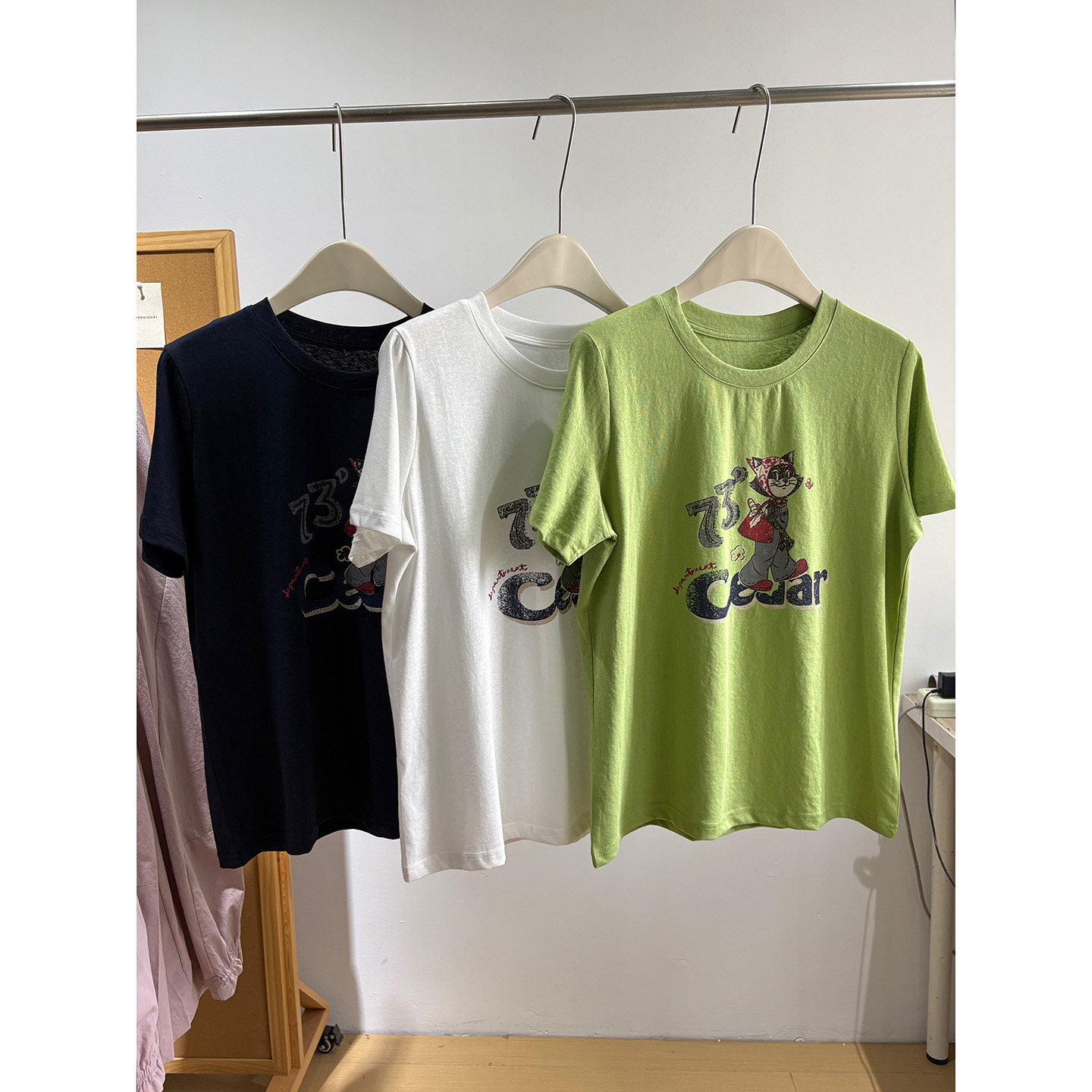 夏季新款~可爱搞怪头巾猫咪图案圆领宽松显瘦薄棉短袖t恤上衣女