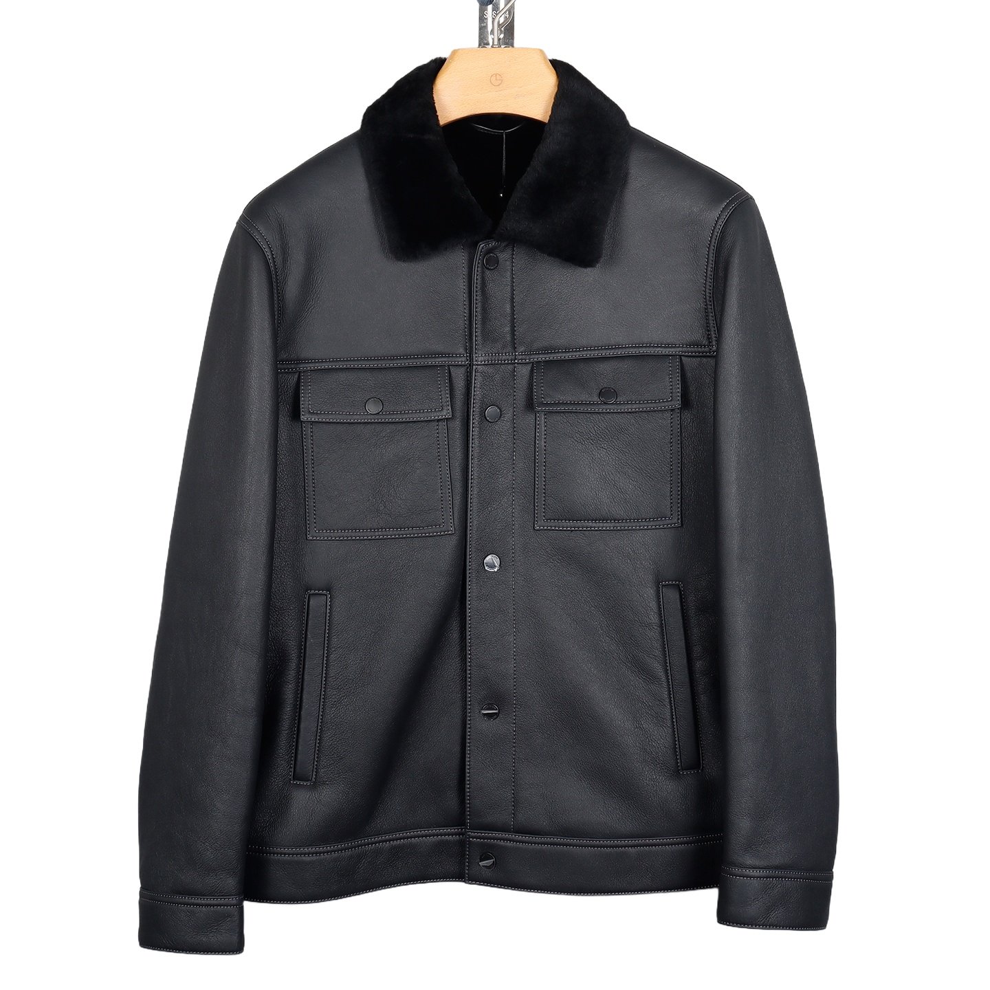 金利来男装皮衣冬季新款翻领羊皮毛保暖外套MJC22141429-99