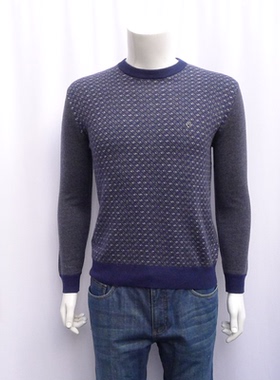金利来男装纯羊绒衫 秋冬新款圆领保暖黑灰毛衣MC2052