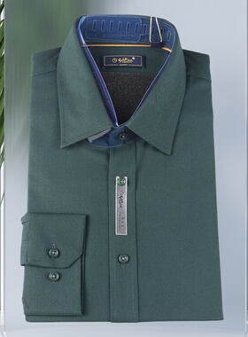 金利来商务男装长袖衬衫 秋季修身版纯色绿色衬衣MSL20231730-54