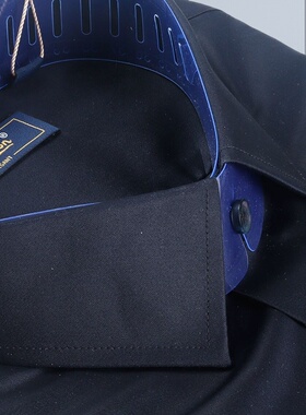 金利来男装长袖衬衫 新款春季修身版纯色正装黑色MSL23211710-99