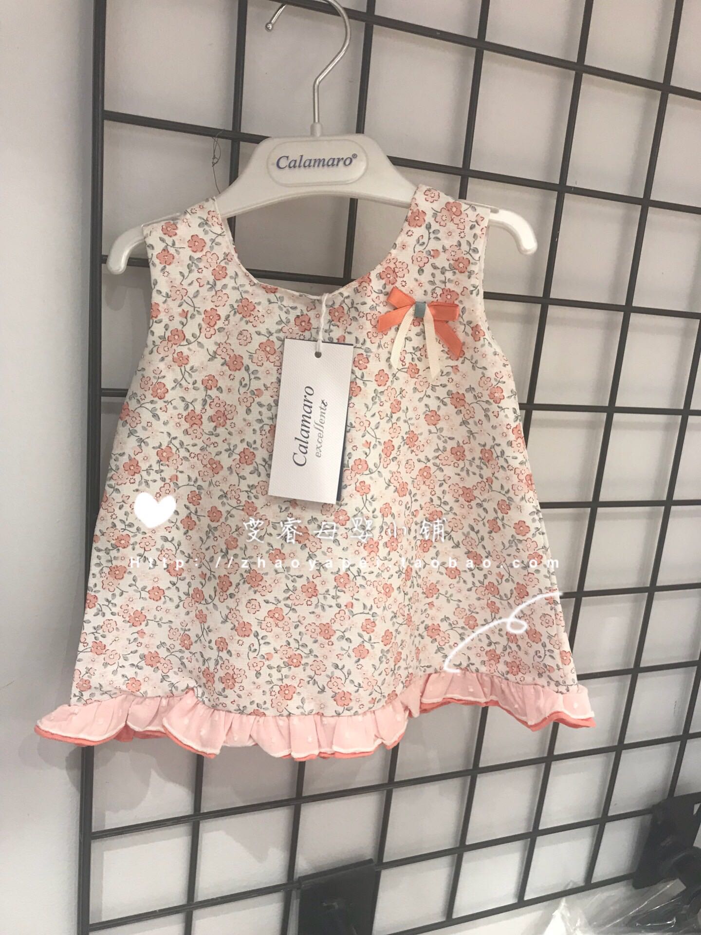 童装橘色纯棉碎花背心公主裙