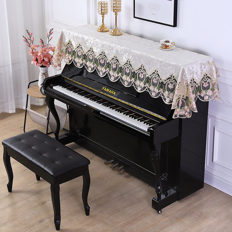 欧式钢琴罩蕾丝布艺绣花钢琴盖巾电子琴半罩金丝绒家用