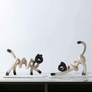 树脂抽象扭曲线条伸展趣味猫咪摆件家居样板间玄关儿童房软装饰品