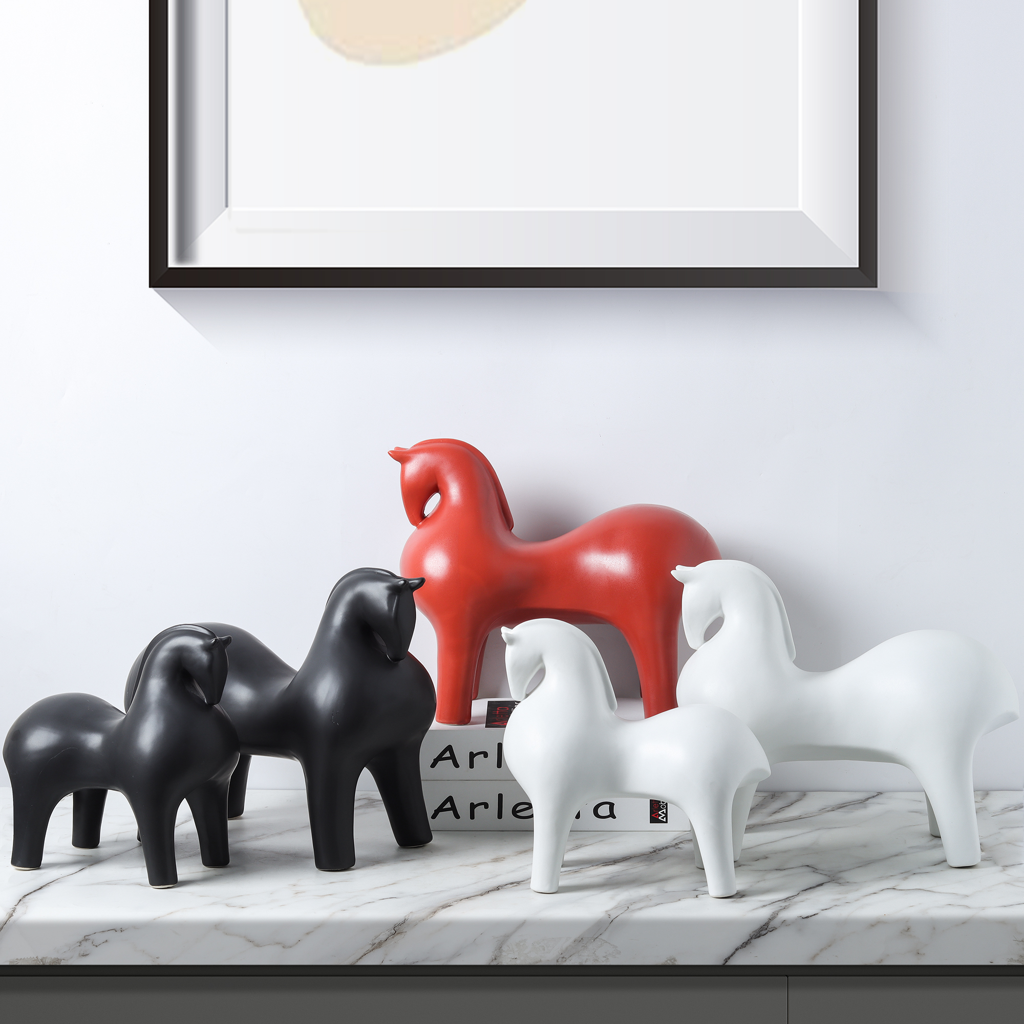 现新中式诧寂风陶瓷战马富贵马小马摆件家居样板房酒店装饰品