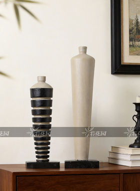 现代轻奢侘寂风仿木质高脚树脂摆件复古禅意民宿玄关电视柜装饰品