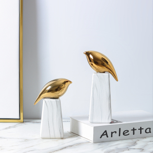 现北欧轻奢金色小鸟陶瓷小摆件家居好物样板房酒店会所软装饰品