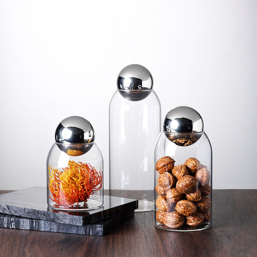 现代简约密封罐咖啡豆保存罐软木塞玻璃瓶茶叶展示储物罐杂粮收纳