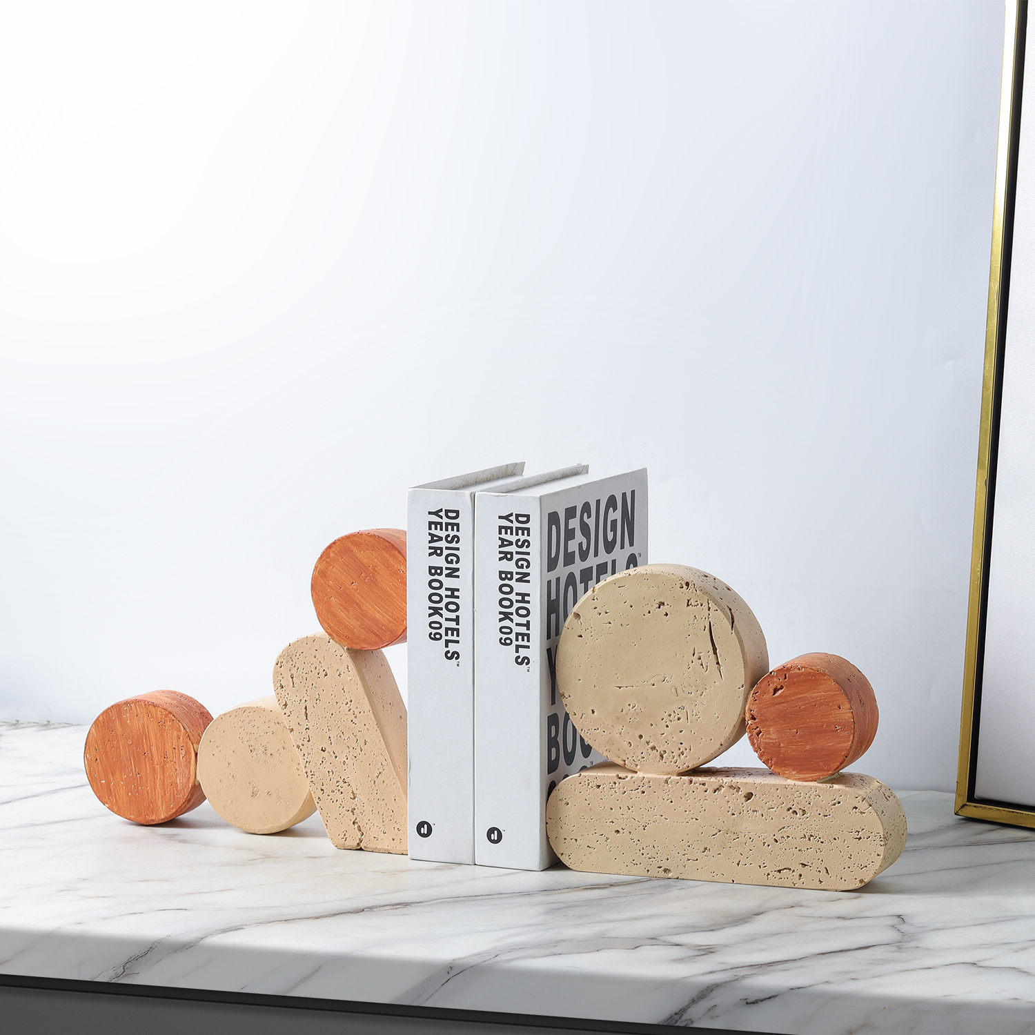 树脂仿洞石多巴胺缤纷彩色石头书档摆件家居样板间装饰品用品