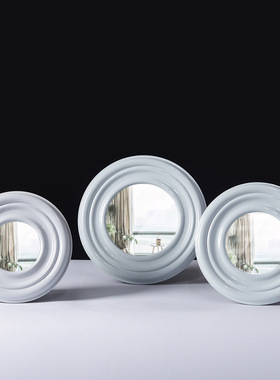 蓝色三圆镜 摆件北欧轻奢风铁艺化妆镜子家居样板房软装饰品用品