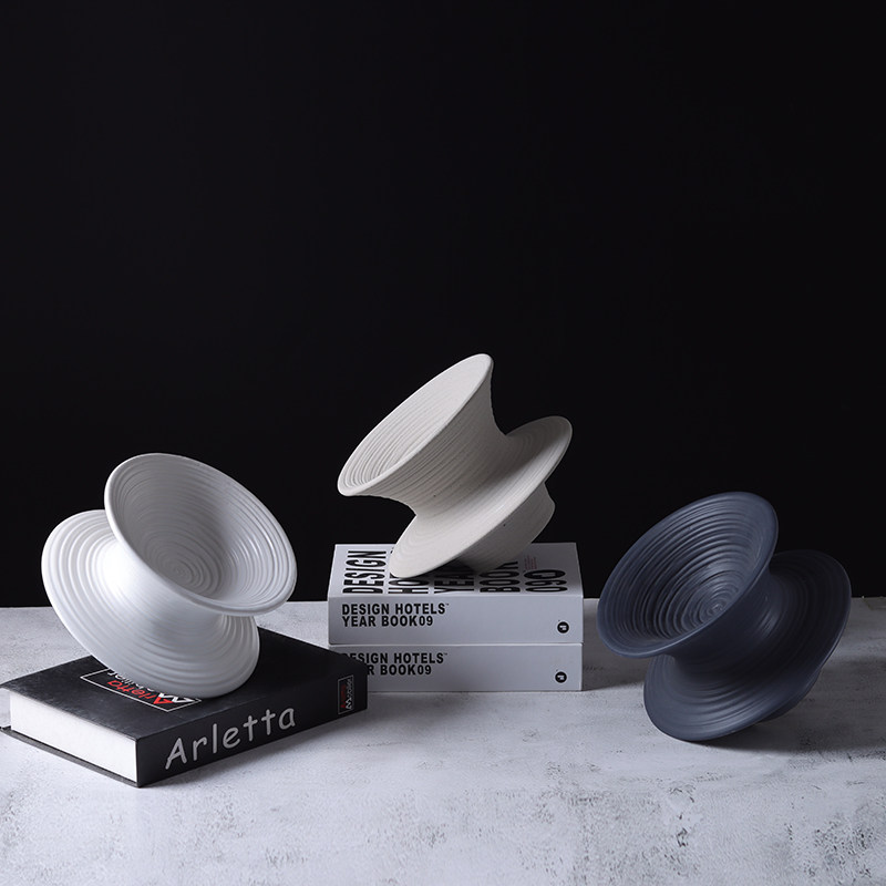 简约现代个性陀螺几何陶瓷摆件创意陶瓷几何摆件客厅样板房装饰品