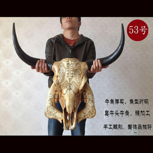 牛头骨工艺品天然牦牛头装 饰羊头骨标本特色手工艺牛头墙挂摆件