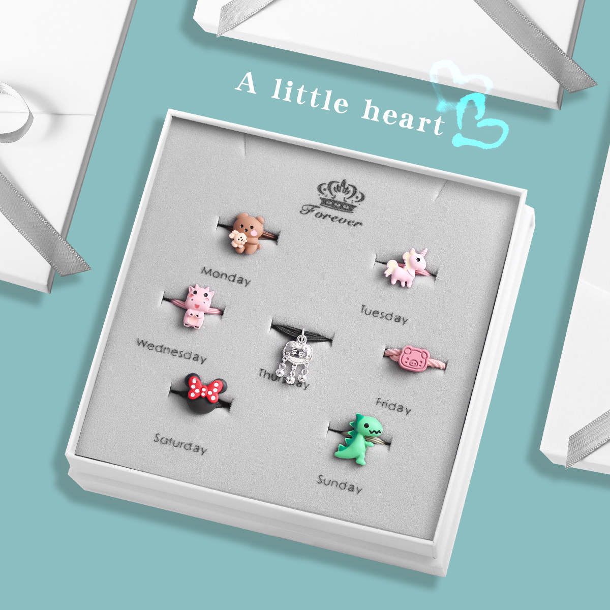 星期头绳925纯银平安锁吊坠