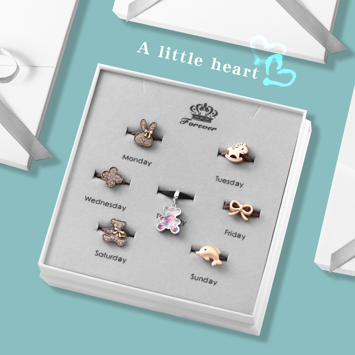 小熊头绳星期发饰礼盒
