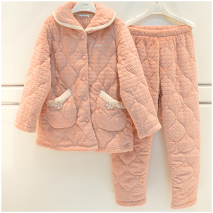 特价精雅女士睡衣冬季雅舒绒三层夹棉加厚素色简约可外穿女家居服