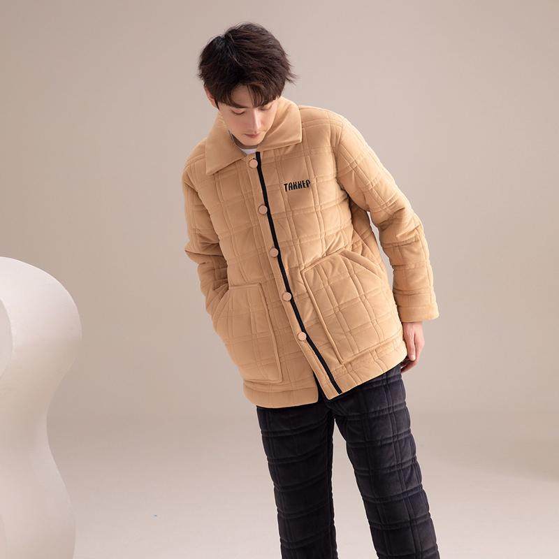安杜拉睡衣特价冬季男士贝贝绒细条米朵绒夹棉加厚保暖家居服套装