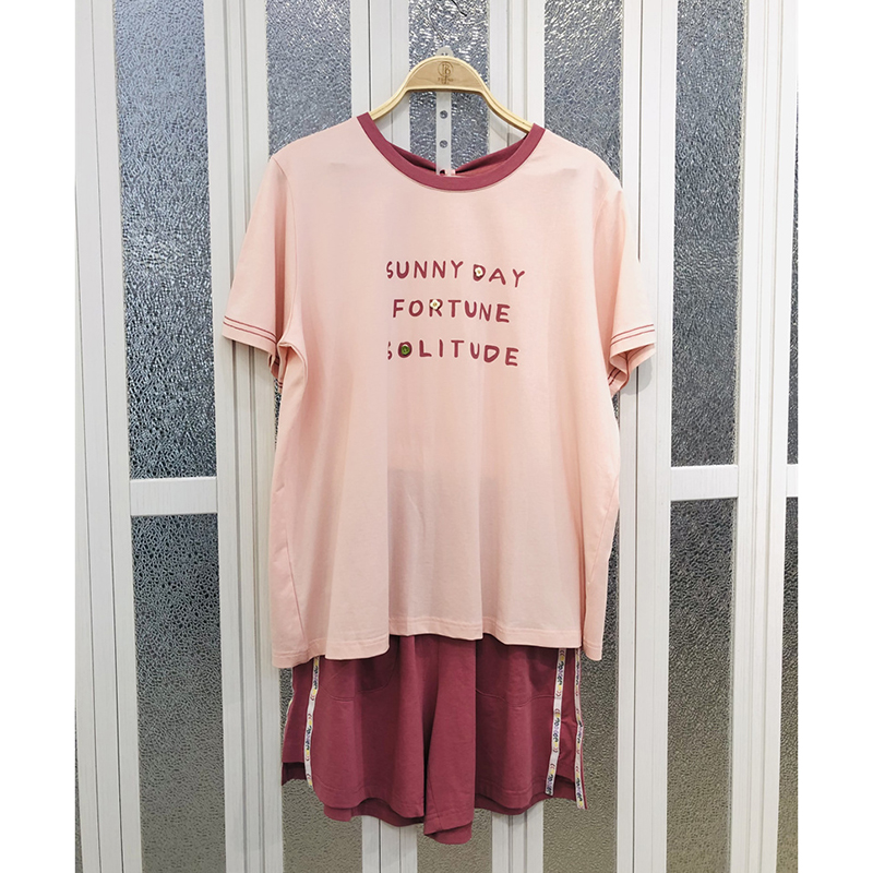 花丛丽影睡衣2025夏季女士针织棉莫印花短袖短裤休闲女家居服套装