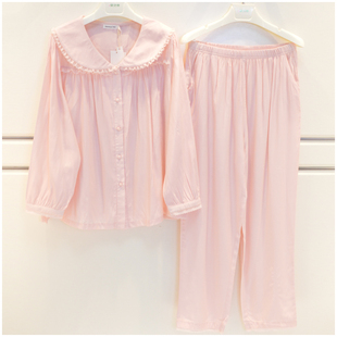 精雅睡衣2025春夏季女士雅纺丝棉素色甜美长袖长裤女家居服两件套