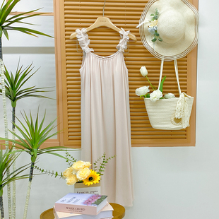 宽松带胸垫可外穿家居服 棉质睡眠吊带睡裙中长款 创五季 女睡衣夏季