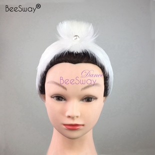 专业白色芭蕾舞蹈头饰成人天鹅湖舞台表演头箍黑色羽毛头花Headdr