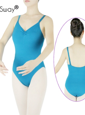 湖蓝色双肩带芭蕾连体服儿童舞蹈考级形体服体操练功服leotard