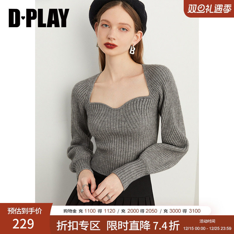 灰色针织套头DPLAY复古