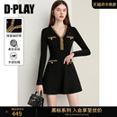 黑标 针织连衣裙优雅长袖 2025年冬季 黑色修身 裙女 新款 DPLAY