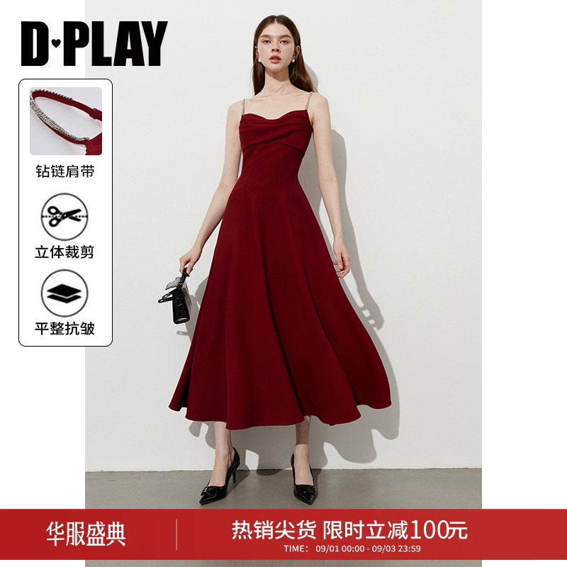 DPLAY肩部钻链红色连衣裙图片