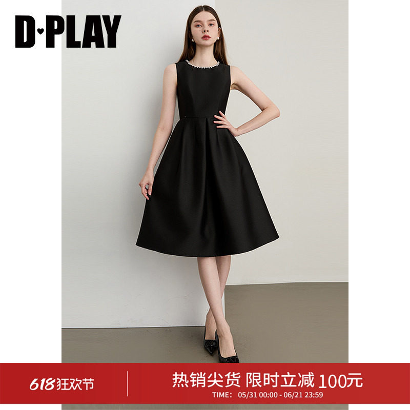 DPLAY秋季新款黑色连衣裙女法式气质礼服裙子长裙小黑裙