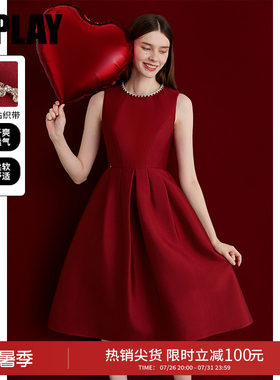 DPLAY红色无袖订婚敬酒礼服裙