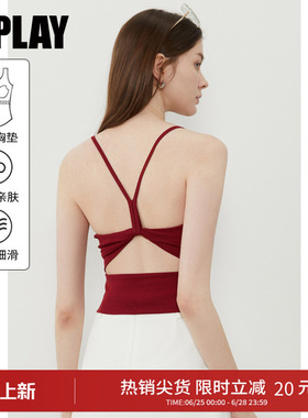 DPLAY【惠品】红色吊带背心女一体式胸垫多巴胺上衣2026夏季