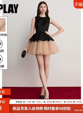 DPLAY【小黑裙系列】2025冬季新款黑色网纱连衣裙礼服裙女蓬蓬裙